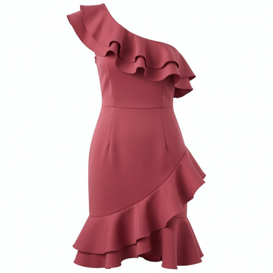 One-Shoulder Sleeveless Ruffled Fitted Women's Dress