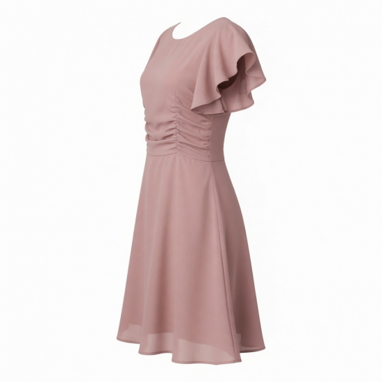 Flutter Sleeve Ruched A-Line Women's Dress