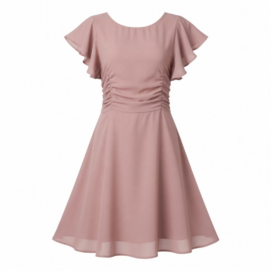 Flutter Sleeve Ruched A-Line Women's Dress