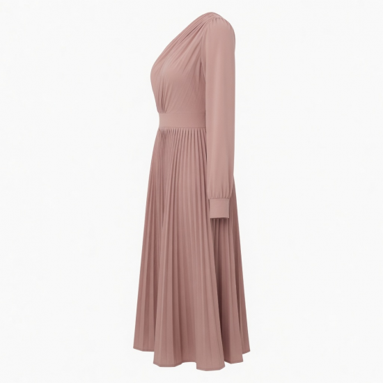 One-Shoulder Long Sleeve Pleated A-Line Women's Midi Dress