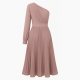 One-Shoulder Long Sleeve Pleated A-Line Women's Midi Dress