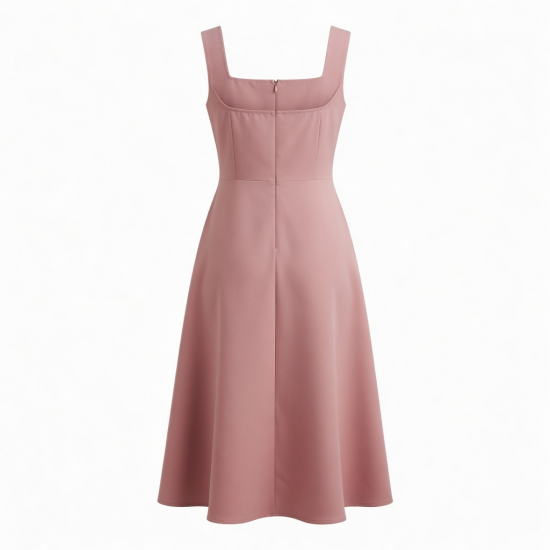 Square Neck Sleeveless Fitted Polyester Women's Midi Dress