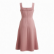 Square Neck Sleeveless Fitted Polyester Women's Midi Dress