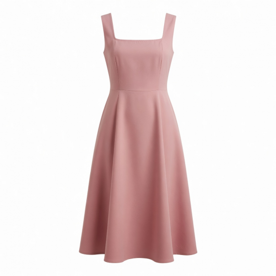 Square Neck Sleeveless Fitted Polyester Women's Midi Dress