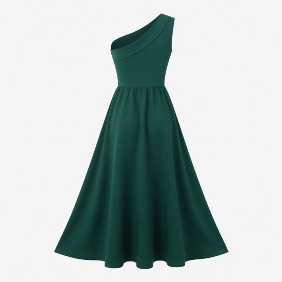 One-Shoulder Sleeveless A-Line Fitted Women's Maxi Dress