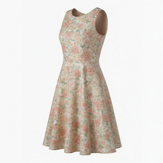 Sleeveless A-Line Fitted Floral Women's Dress
