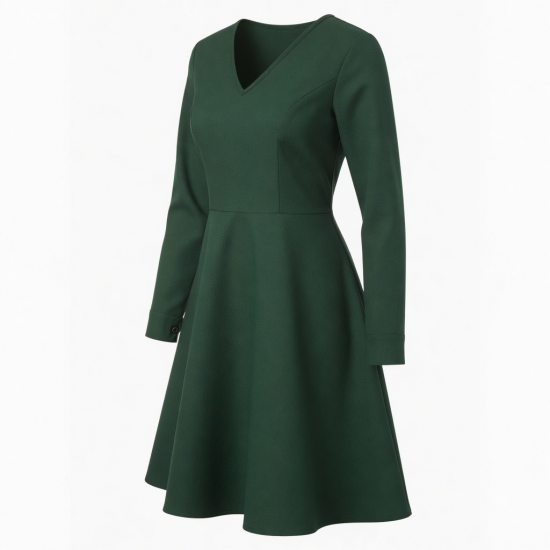 V-Neck Long Sleeve A-Line Fitted Women's Dress