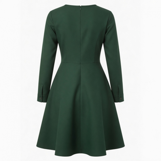 V-Neck Long Sleeve A-Line Fitted Women's Dress