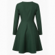 V-Neck Long Sleeve A-Line Fitted Women's Dress