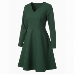 V-Neck Long Sleeve A-Line Fitted Women's Dress