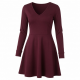 V-Neck Long Sleeve A-Line Fitted Women's Mini Dress