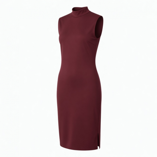 Mock Neck Sleeveless Fitted Polyester Women's Midi Dress