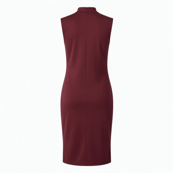 Mock Neck Sleeveless Fitted Polyester Women's Midi Dress