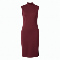 Mock Neck Sleeveless Fitted Polyester Women's Midi Dress