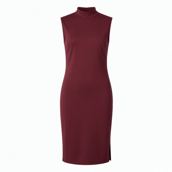 Mock Neck Sleeveless Fitted Polyester Women's Midi Dress