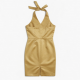 Gold Halter Sleeveless Fitted Polyester Women's Dress