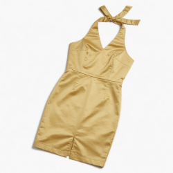 Gold Halter Sleeveless Fitted Polyester Women's Dress