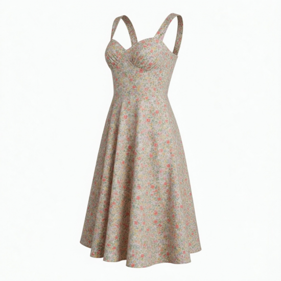 Sweetheart Sleeveless A-Line Floral Women's Midi Dress