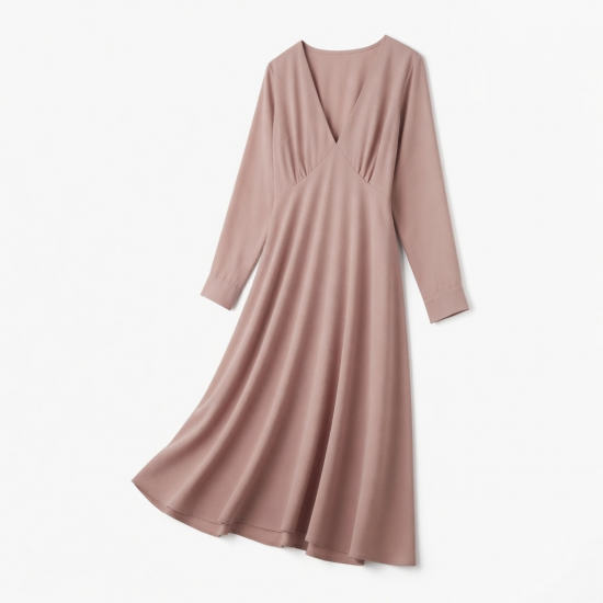 V-Neck Long Sleeve A-Line Flowy Women's Midi Dress