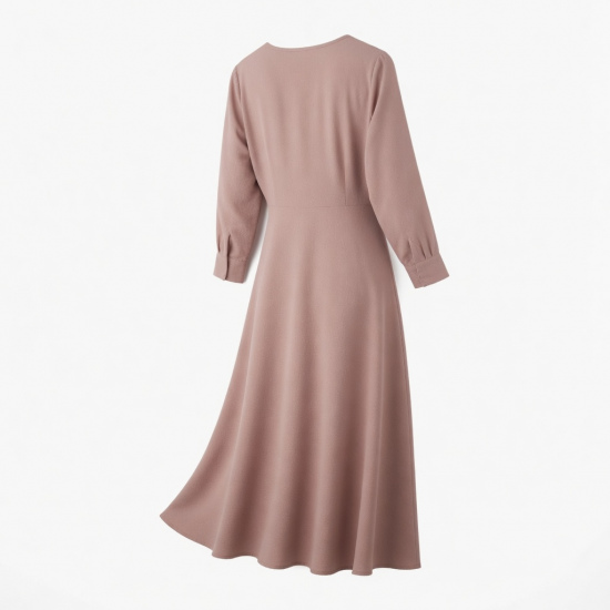 V-Neck Long Sleeve A-Line Flowy Women's Midi Dress