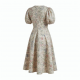 V-Neck Puff Sleeve Fit Flare Floral Women's Midi Dress