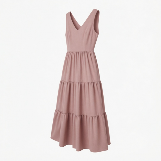 V-Neck Sleeveless Tiered Fit Flare Women's Maxi Dress