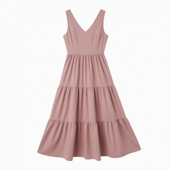 V-Neck Sleeveless Tiered Fit Flare Women's Maxi Dress