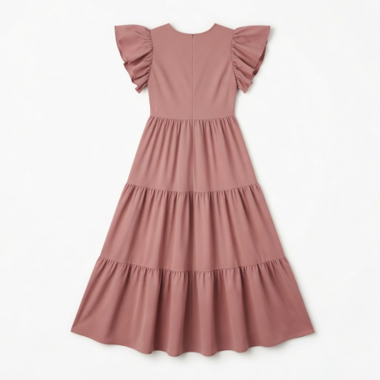 Crewneck Flutter Sleeve Tiered A-Line Women's Maxi Dress
