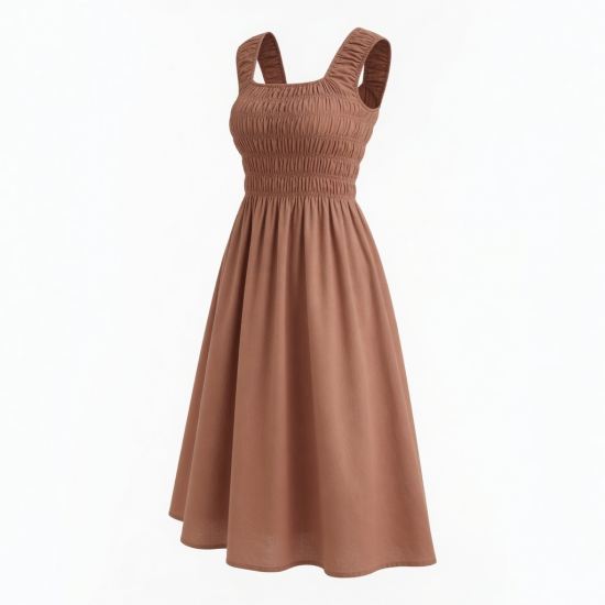 Square Neck Sleeveless Smocked A-Line Women's Midi Dress
