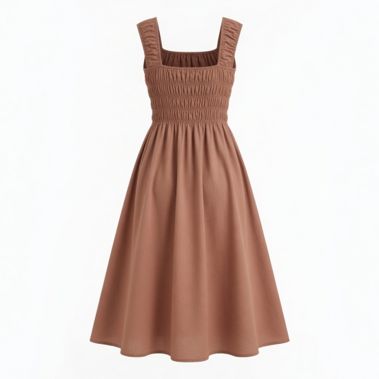 Square Neck Sleeveless Smocked A-Line Women's Midi Dress