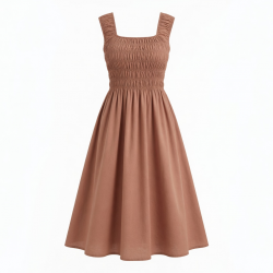 Square Neck Sleeveless Smocked A-Line Women's Midi Dress