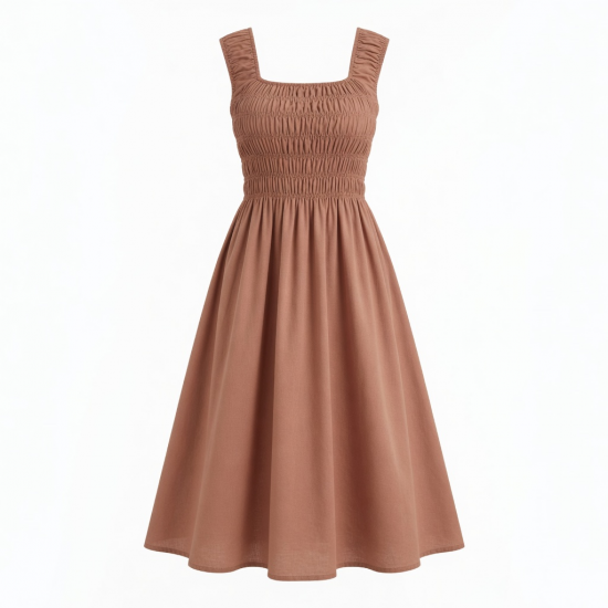 Square Neck Sleeveless Smocked A-Line Women's Midi Dress