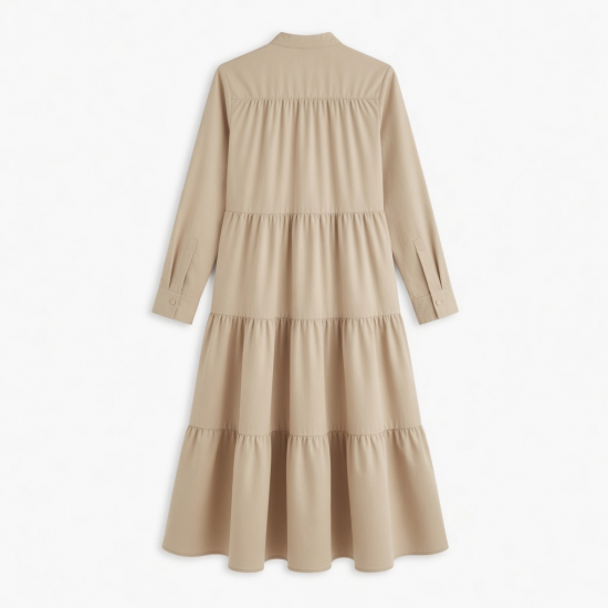 Mock Neck Long Sleeve Tiered A-Line Women's Shirt Dress