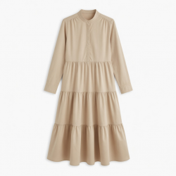 Mock Neck Long Sleeve Tiered A-Line Women's Shirt Dress