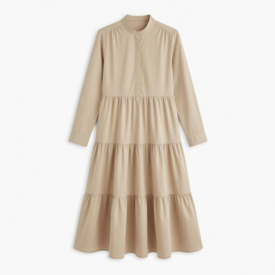 Mock Neck Long Sleeve Tiered A-Line Women's Shirt Dress