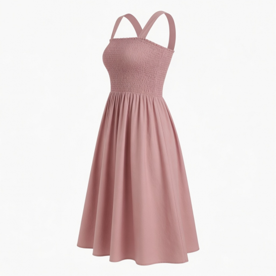 Square Neck Sleeveless Smocked Fit Flare Women's Dress