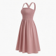 Square Neck Sleeveless Smocked Fit Flare Women's Dress