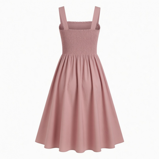 Square Neck Sleeveless Smocked Fit Flare Women's Dress