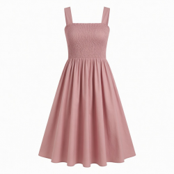 Square Neck Sleeveless Smocked Fit Flare Women's Dress