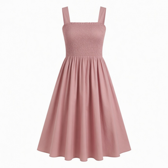 Square Neck Sleeveless Smocked Fit Flare Women's Dress