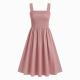 Square Neck Sleeveless Smocked Fit Flare Women's Dress