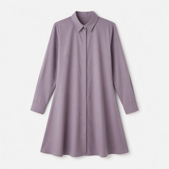 Collared Long Sleeve A-Line Button Women's Shirt Dress