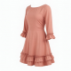 Boat Neck Three-Quarter Sleeve Fit Flare Ruffled Women's Mini Dress
