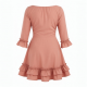 Boat Neck Three-Quarter Sleeve Fit Flare Ruffled Women's Mini Dress