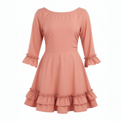 Boat Neck Three-Quarter Sleeve Fit Flare Ruffled Women's Mini Dress