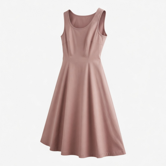 Scoop Neck Sleeveless A-Line Cotton Women's Midi Dress