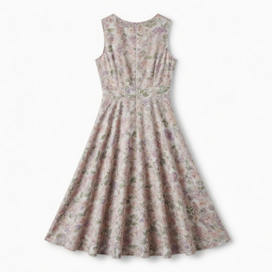 Round Neck Sleeveless A-Line Floral Women's Midi Dress