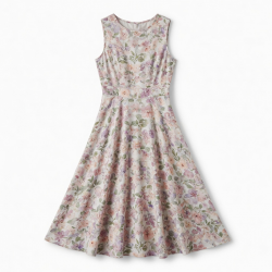 Round Neck Sleeveless A-Line Floral Women's Midi Dress