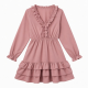 V-Neck Long Sleeve Ruffled Women's Dress