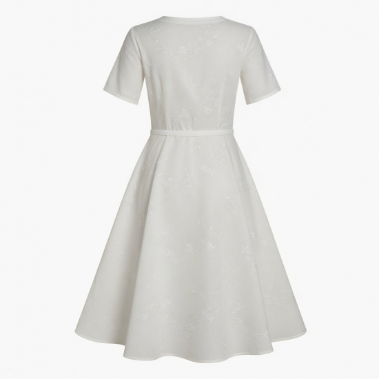 V-Neck Cap Sleeve A-Line Embroidered Women's Dress